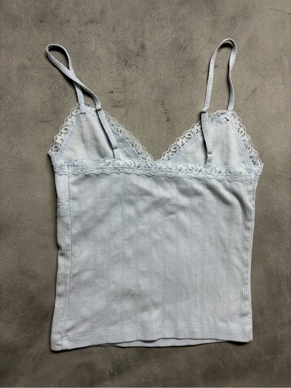 Aeropostale Lace Trim Cami Tank Top Blue Ribbed Y2K Stretch XS Womens Summer